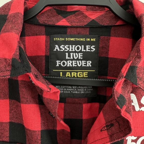 Assholes*s Live Forever Shirt Mens Large Red Black Flannel Buffalo Plaid Check - Picture 7 of 9